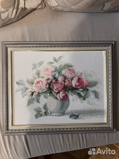 Картина вышивка крестом на подарок розы