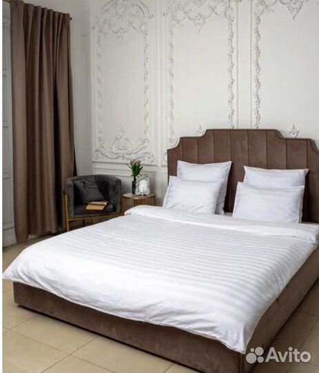 Постельное белье страйп сатин евро белое