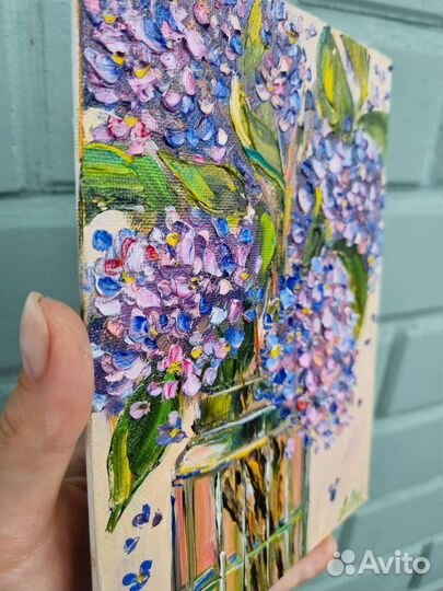 Картина маслом сирень цветы миниатюра натюрморт