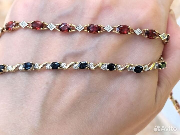 Золотой браслет бриллианты, сапфиры, гранаты