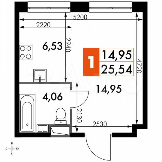 Квартира-студия, 25,5 м², 2/15 эт.