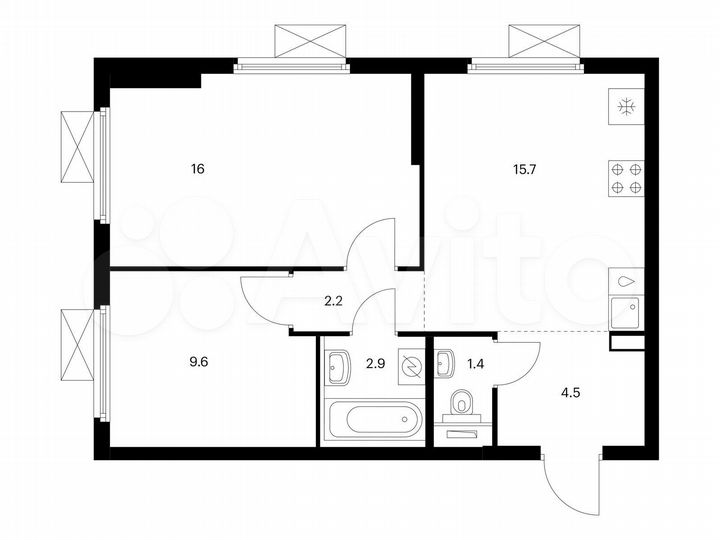 2-к. квартира, 52,3 м², 16/24 эт.