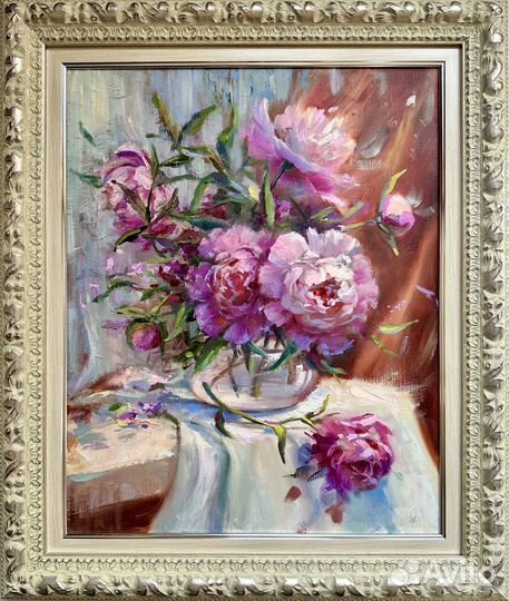 Картина маслом на холсте Розовые пионы