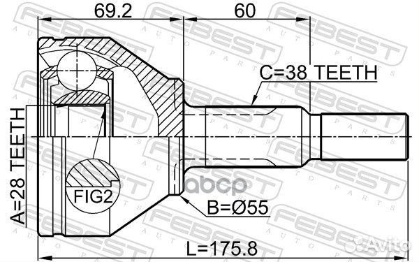 Шрус наружный 28x55x38 2110-expl Febest