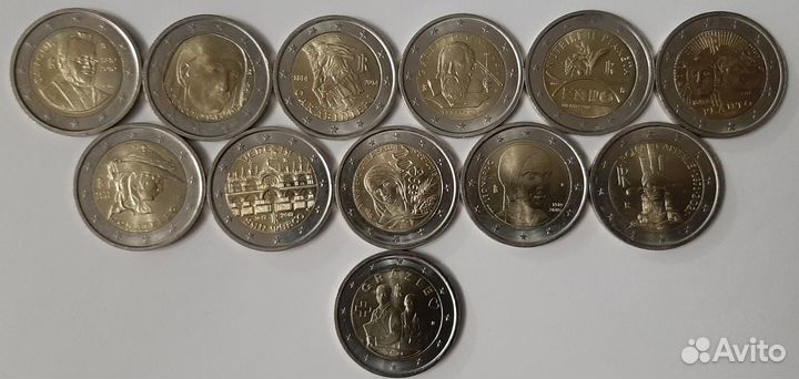 Монеты 2 евро юбилейные. Италия. Набор 12шт