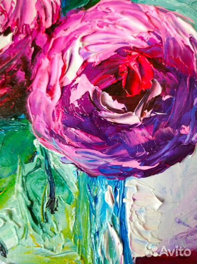 Картина маслом розы в вазе