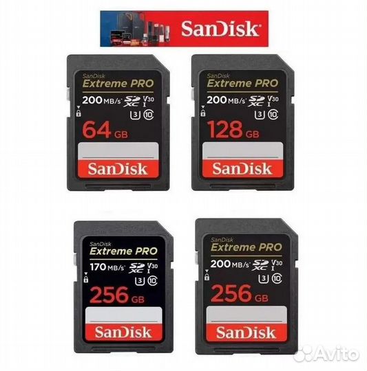 Карта V30 64/128/256Gb UHS-I SanDisk Extreme PRO