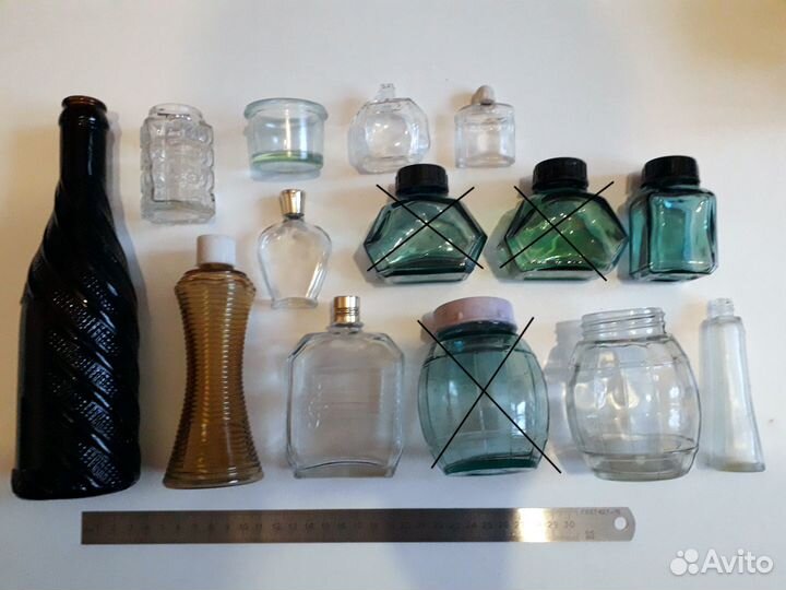 Старинные пузырьки аптека, парфюмерия, чернильницы