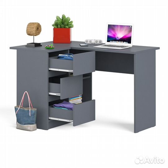 Угловой компьютерный стол Мори мс-16 левый графит, 124,4х84,9х76,6 см, ящики слева, не универсальная