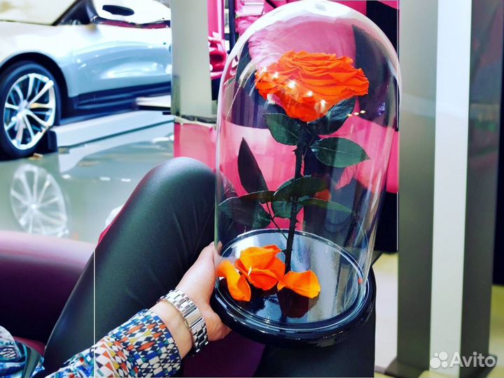 Роза в колбе Deluxe Оранжевая