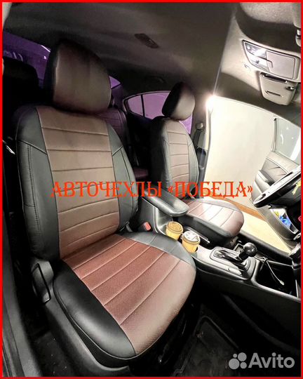 Чехлы Kia Cerato 3 из экокожи чёрно-шоколадные