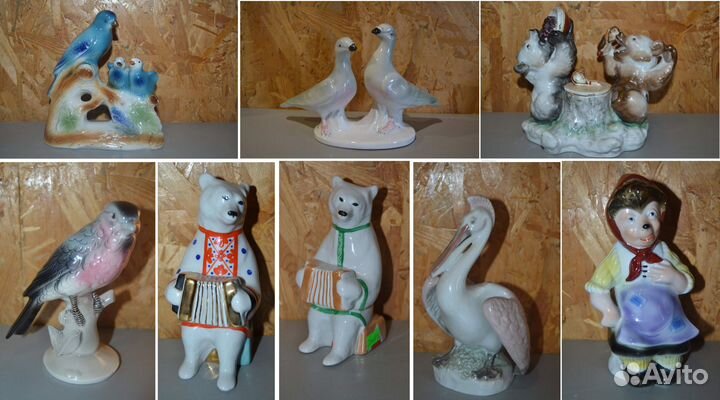 Птицы,медведи,еж разные фарфор статуэтки