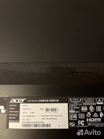 Монитор Acer HA270ABI 27