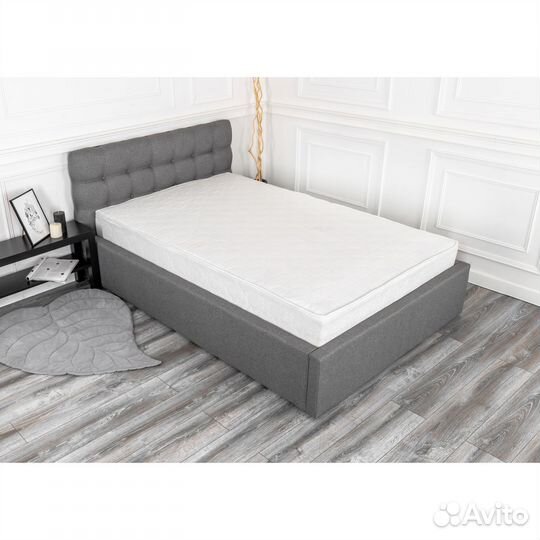 Кровать с матрасом 120х200 Марсель серая рогожка