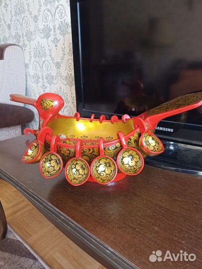 Хохлома, утка ковш, с навесными ковшами