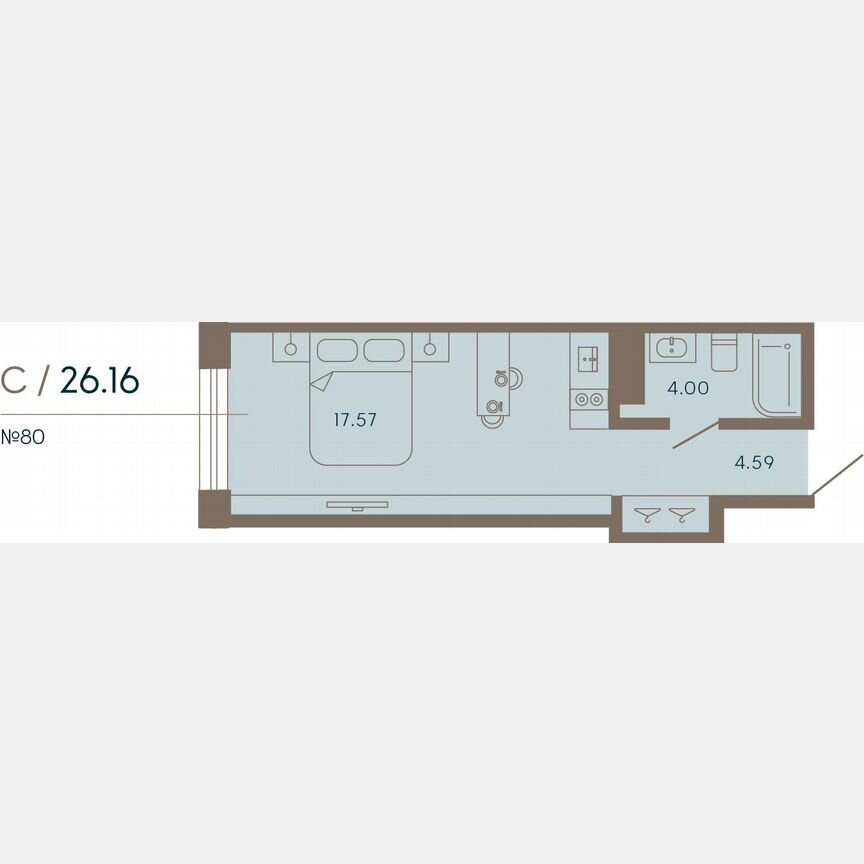 Апартаменты-студия, 26,2 м², 5/8 эт.