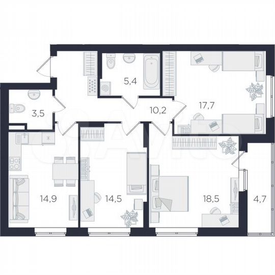 3-к. квартира, 86,4 м², 11/25 эт.