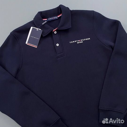 Tommy hilfiger свитшот на пуговицах синий (флис)