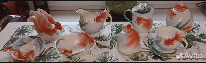 Сервиз, костяной фарфор, золотые рыбки. Gallant