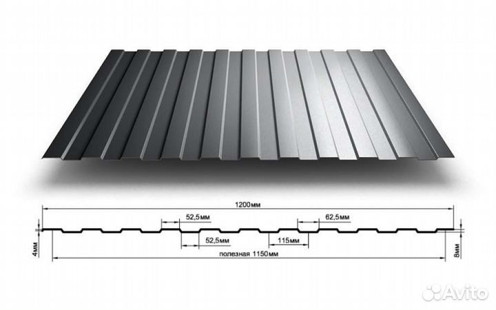Профлист С-8 оцинкованный любые размеры