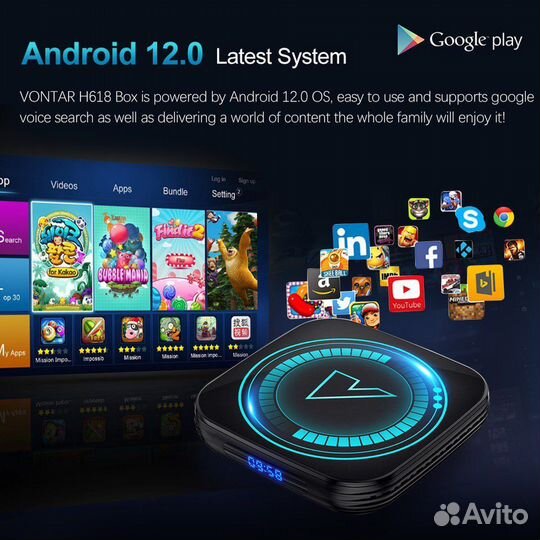Smart tv приставка vontar 4/64gb 12 android