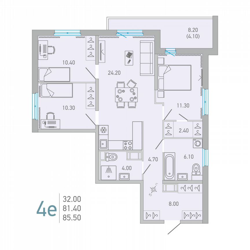 3-к. квартира, 85,5 м², 4/17 эт.
