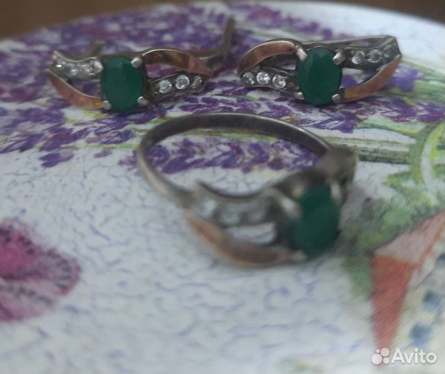 Серьги и кольцо серебро