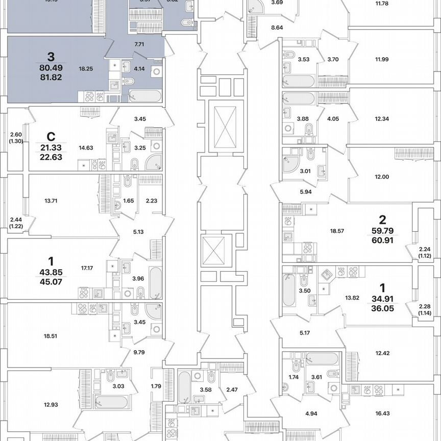 3-к. квартира, 81,8 м², 12/12 эт.