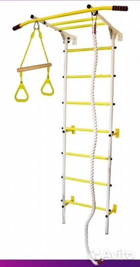 Шведская стенка с турником кольцами и канатом