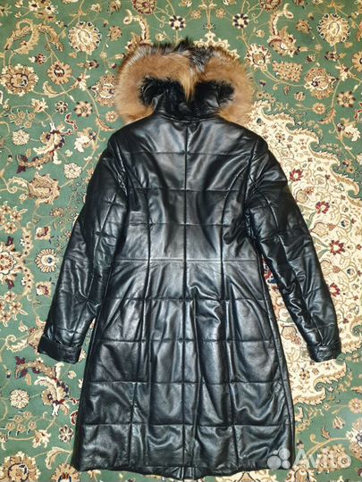 Кожаный пуховик пальто женское зимнее 44-46