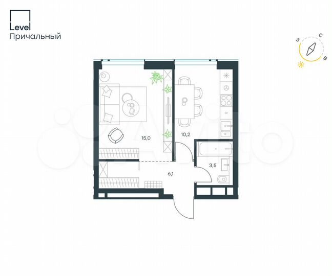 1-к. квартира, 34,8 м², 22/32 эт.