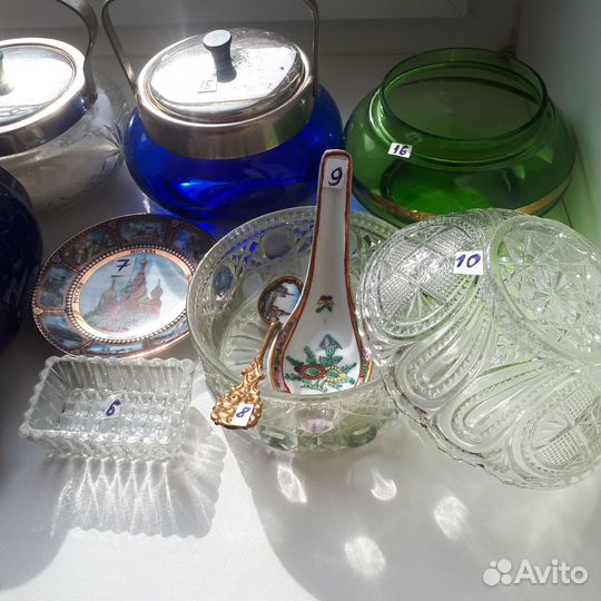 Сахарницы цветное стекло, Чайницы, Тарелка, Ложка