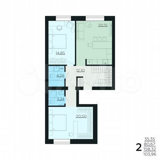 2-к. квартира, 158,3 м², 6/6 эт.