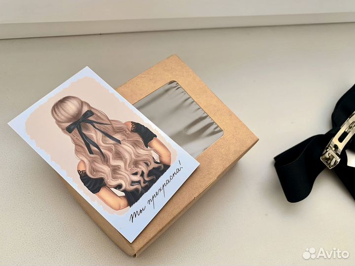 Атласный черный бант для волос новый на заколке