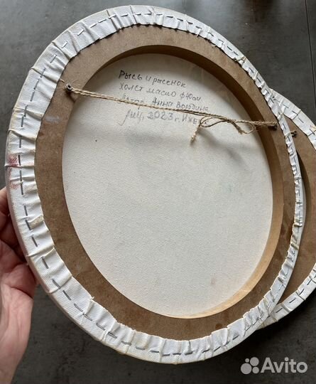 Картина маслом Две рыси Круглый холст 40 см