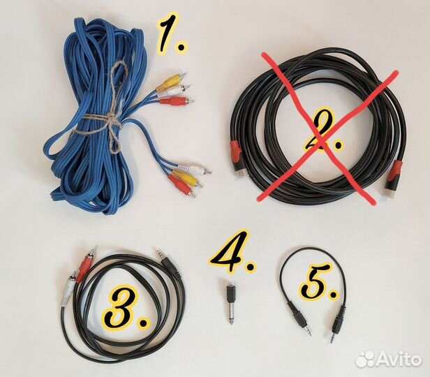 Кабель hdmi 5 m, RCA 3 10 m, jack 3.5
