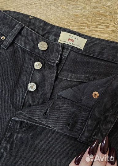 Джинсы чёрные прямые straight на пуговицах