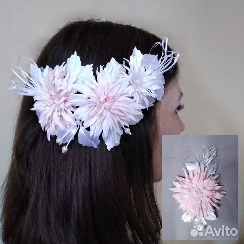 Свадебный цветок из ткани для волос розовый