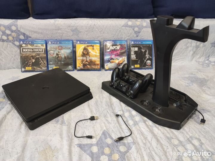 Игровая приставка ps4 slim 1tb с дисками и играми