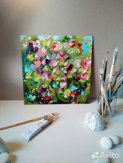 Картина маслом. Луговые цветы