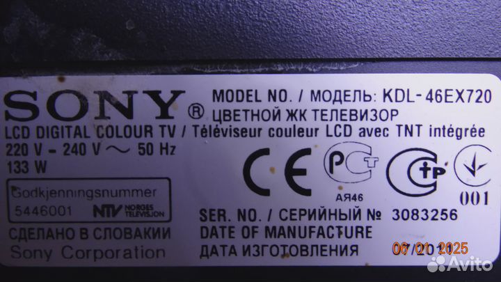 1-884-406-11 sony KDL-46EX720