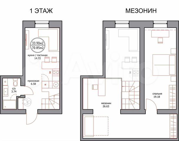 2-к. квартира, 71 м², 4/4 эт.