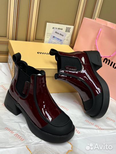 Ботинки Miu Miu лоферы бордовые лаковые