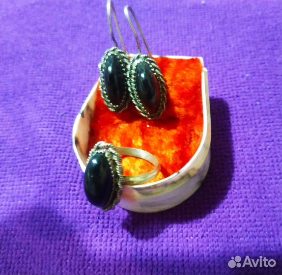 Винтажные комплект СССР с натуральным камнем