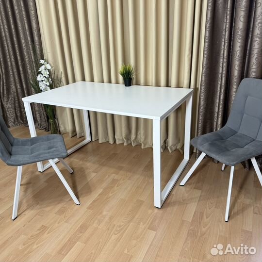 Обеденный стол Лофт 130*80 см. Белые ножки