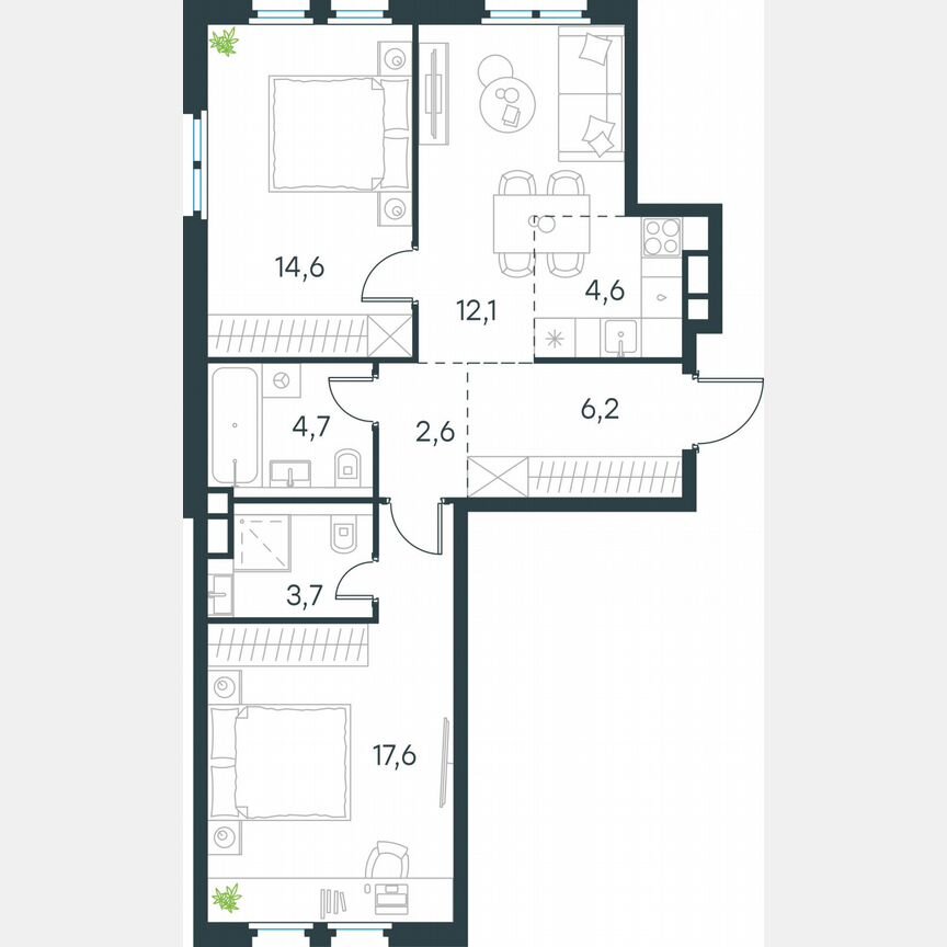 3-к. квартира, 66,1 м², 3/11 эт.