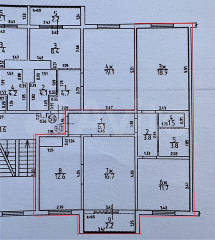 3-к. квартира, 75,1 м², 6/9 эт.