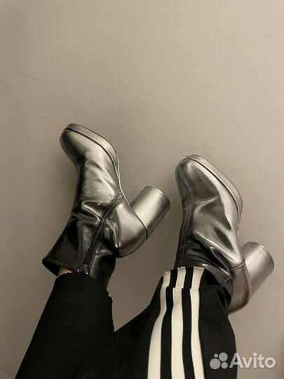 Сапоги ботильоны на каблуке серебро y2k custom