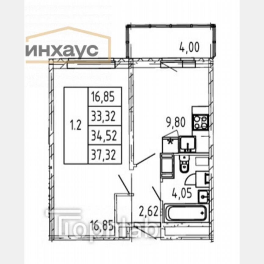 1-к. квартира, 37,3 м², 10/12 эт.