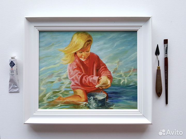 Картина Девочка и Море маслом на холсте 30 на 40